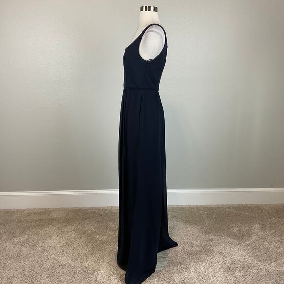 Adrianna Papell Crepe and Chiffon Long Evening Gown Blue Size 4 Sleeveless Dress - Picture 5 of 12